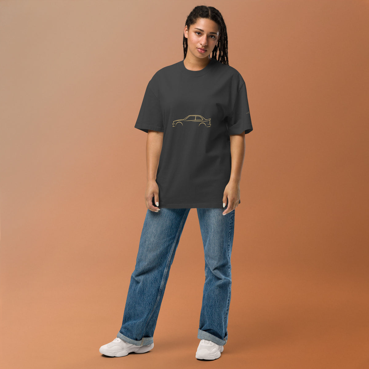 BMW M3 (E30) Vintage Faded Tee in Faded Black — model wearing the garment