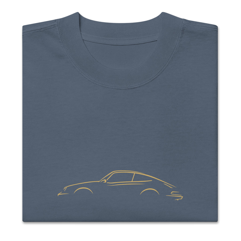 Porsche 911 (G-Series) Vintage Faded Tee in Faded Indigo — folded garment view