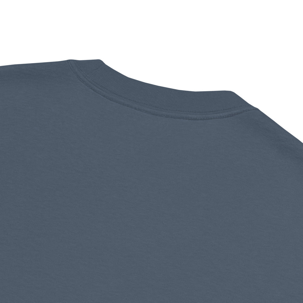 Aston Martin DB5 Vintage Faded Tee in Faded Indigo — close-up of garment construction and fabric