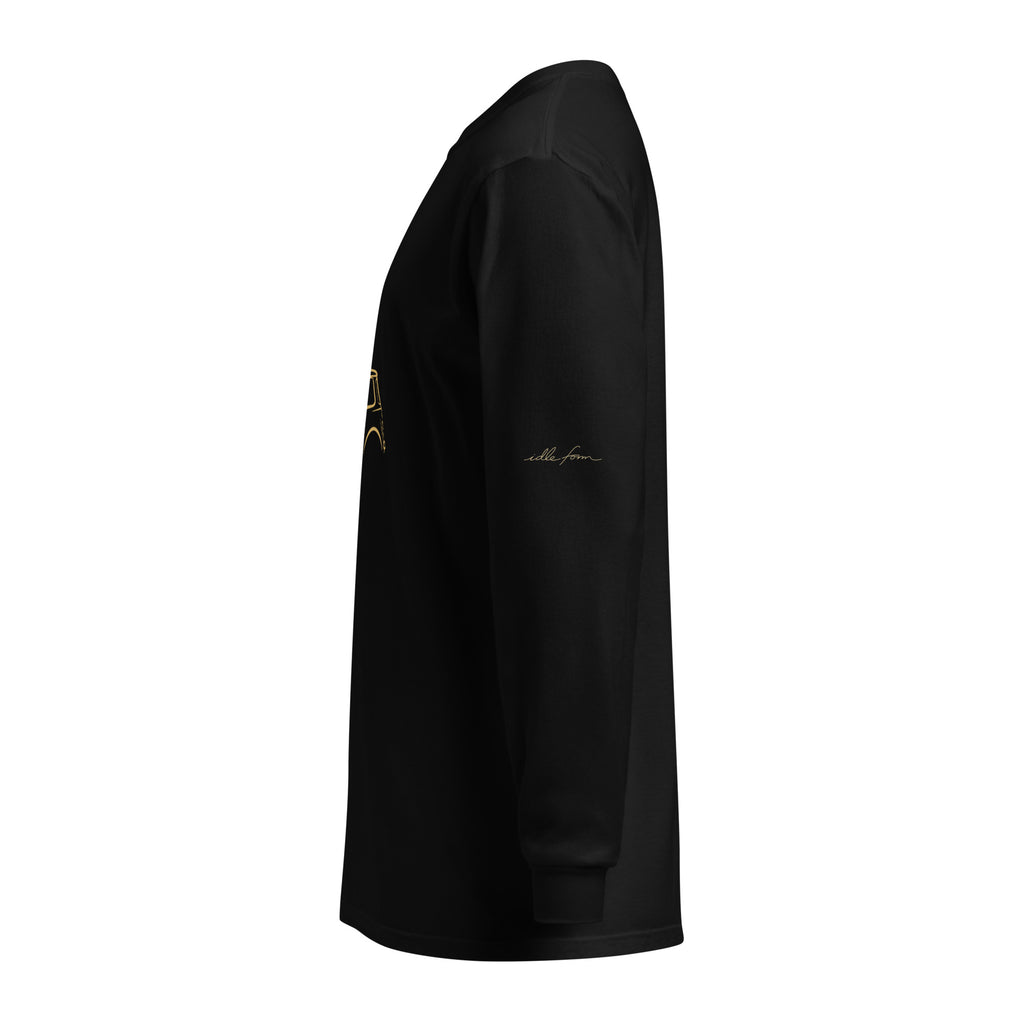 Classic Mini Cooper Signature Long Sleeve — Gold Linework in Black — left sleeve view