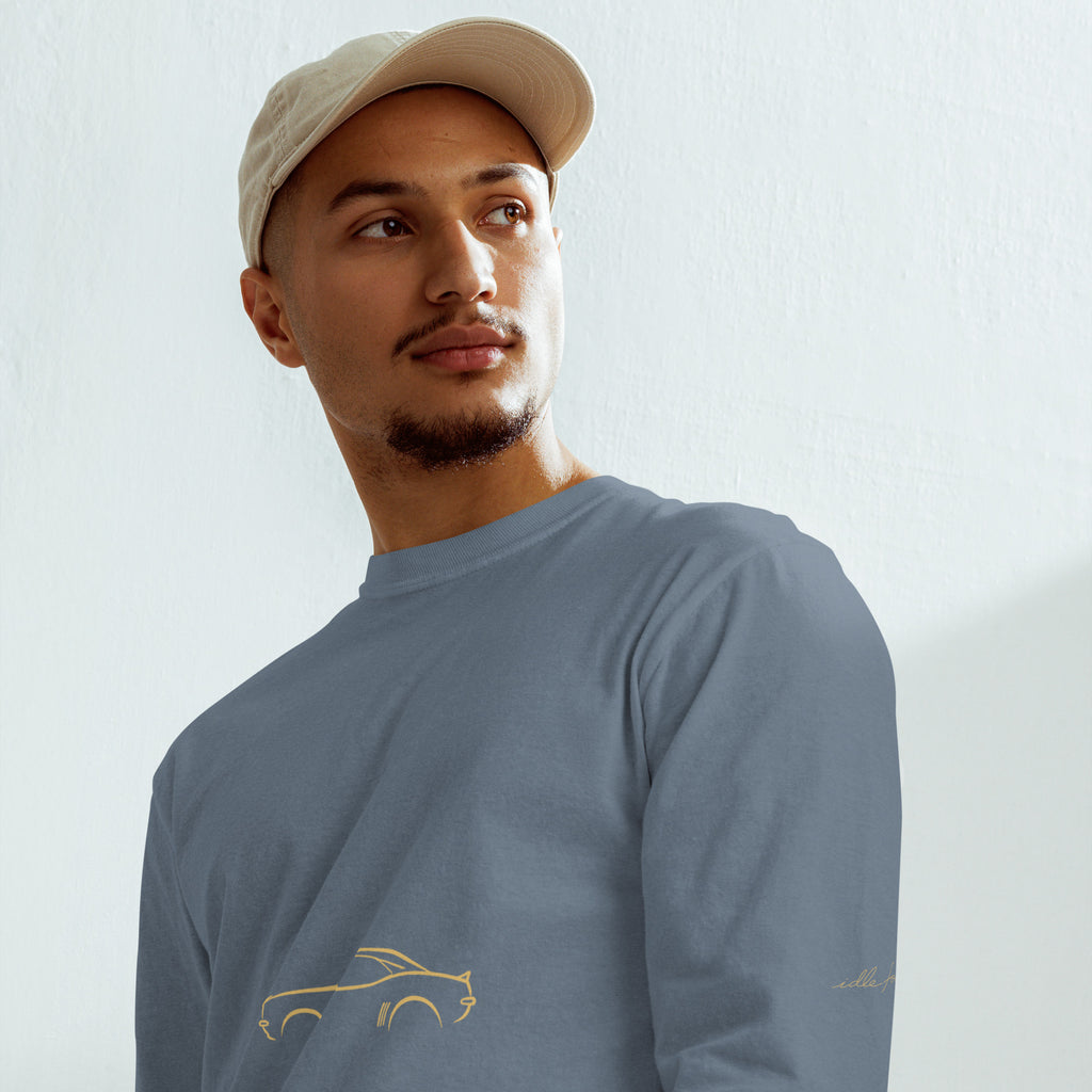 Chevrolet Camaro (1969) Signature Long Sleeve — Gold Linework in Blue Jean — model wearing the shirt