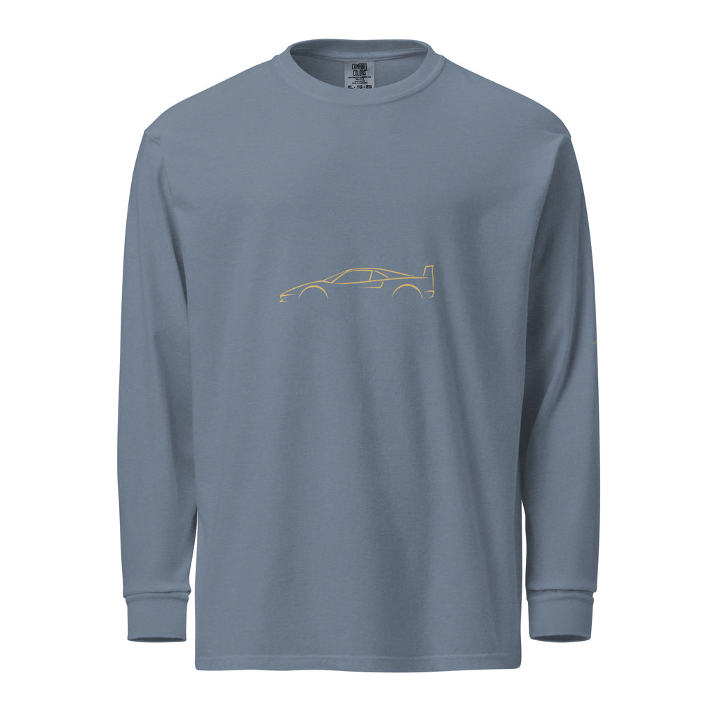 Ferrari F40 Signature Long Sleeve — Gold Linework in Blue Jean — front view