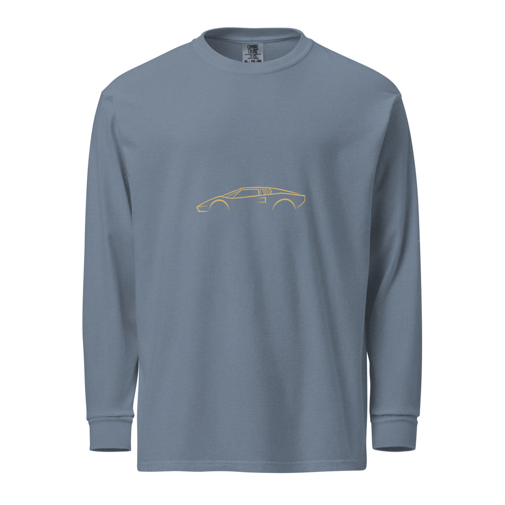 Lamborghini Countach LP400 Signature Long Sleeve — Gold Linework in Blue Jean — front view