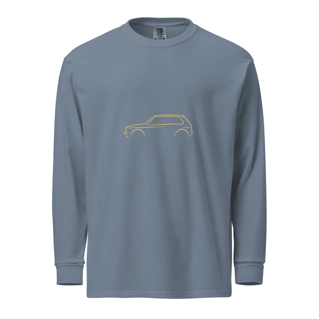 Volkswagen Golf GTI Mk1 Signature Long Sleeve — Gold Linework in Blue Jean — front view
