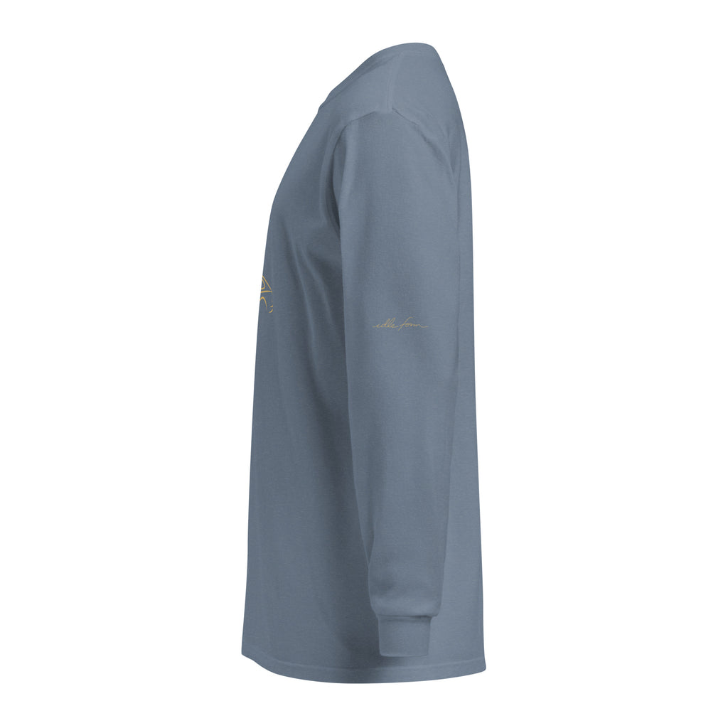 Aston Martin DB5 Signature Long Sleeve — Gold Linework in Blue Jean — left sleeve view