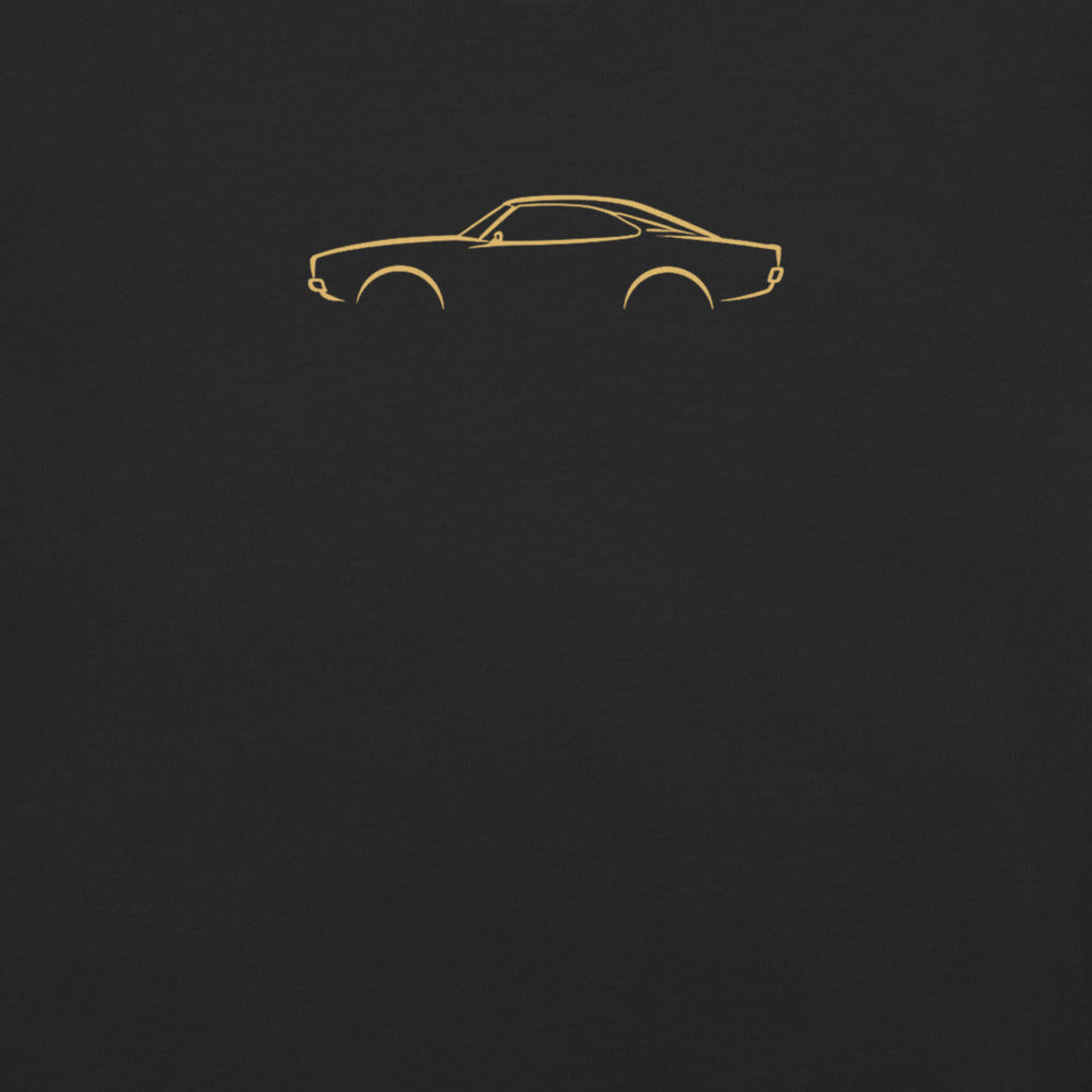 Dodge Charger (1969) Signature Tee in Black — close-up of the car drawing on fabric