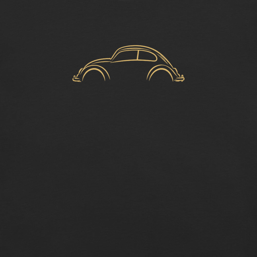 Volkswagen Beetle Signature Tee in Black — close-up of the car drawing on fabric