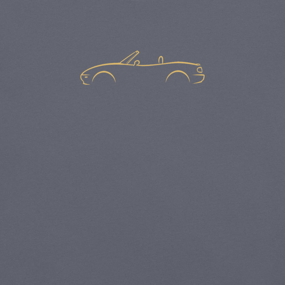 Mazda MX-5 (NA) Signature Tee in Denim — close-up of the car drawing on fabric
