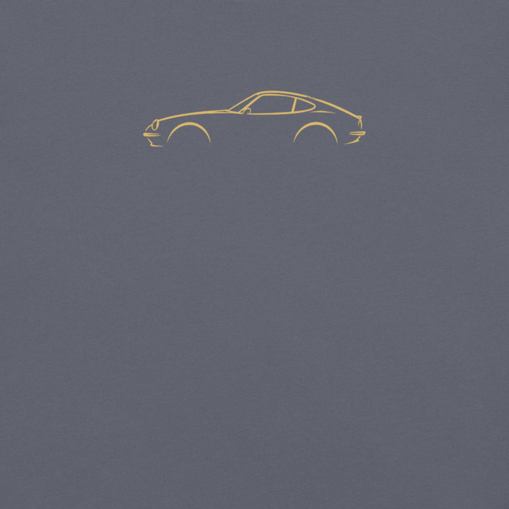 Datsun 240Z Signature Tee in Denim — close-up of the car drawing on fabric