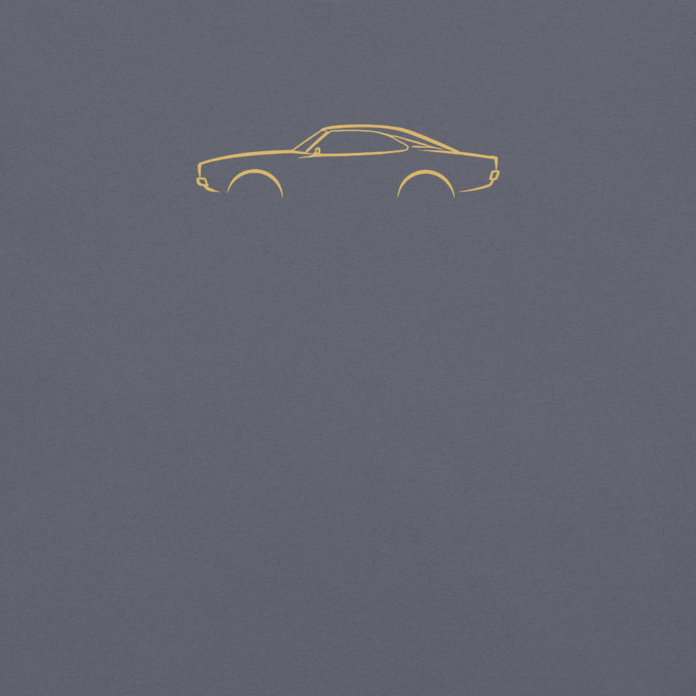 Dodge Charger (1969) Signature Tee in Denim — close-up of the car drawing on fabric