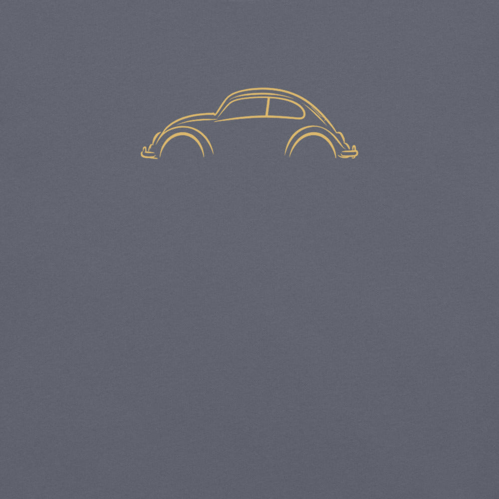 Volkswagen Beetle Signature Tee in Denim — close-up of the car drawing on fabric