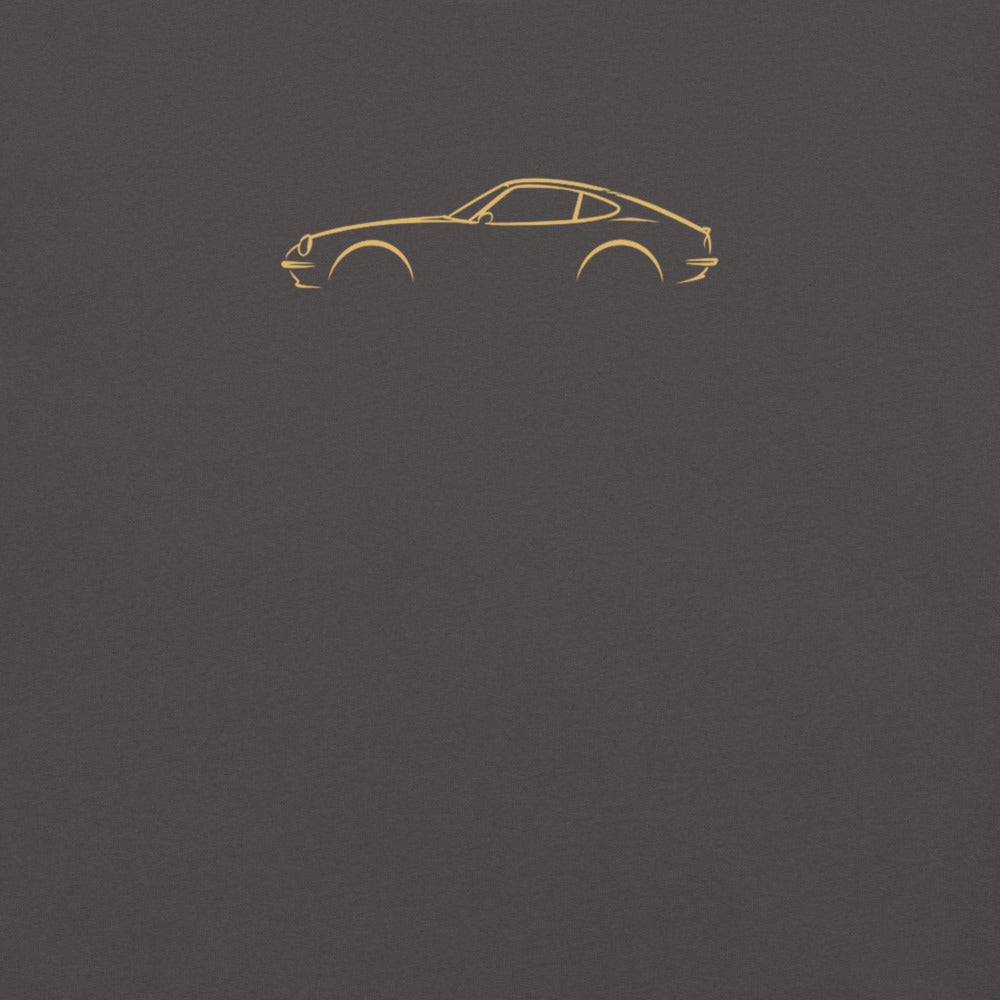 Datsun 240Z Signature Tee in Graphite — close-up of the car drawing on fabric