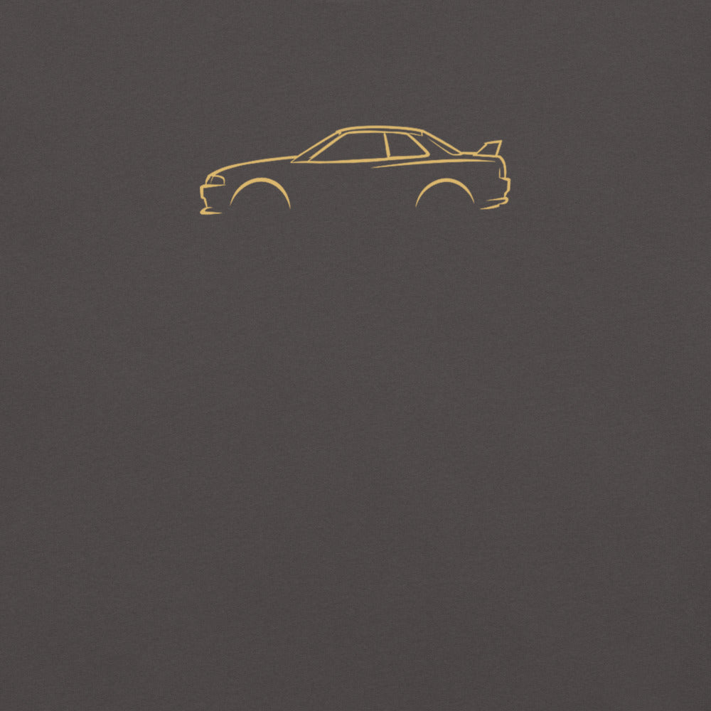 Nissan Skyline GT-R (R32) Signature Tee in Graphite — close-up of the car drawing on fabric