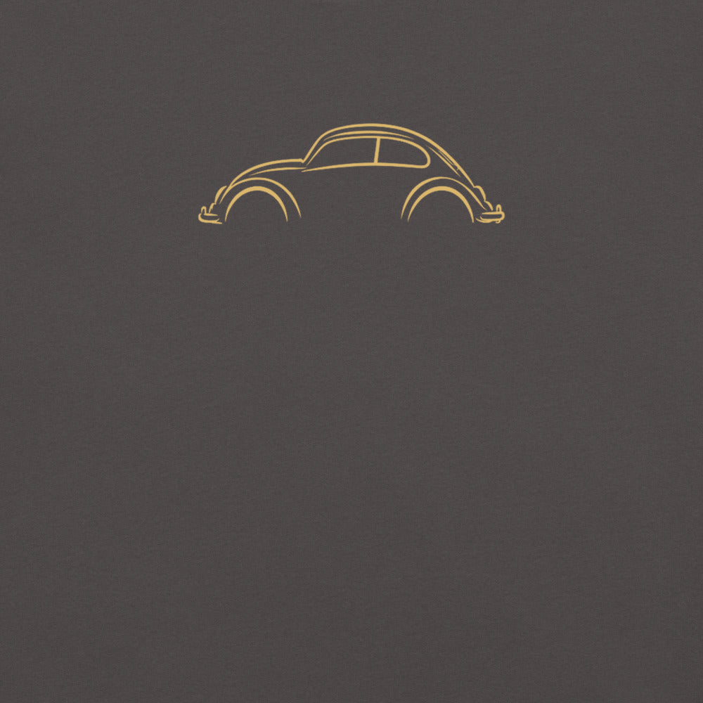 Volkswagen Beetle Signature Tee in Graphite — close-up of the car drawing on fabric