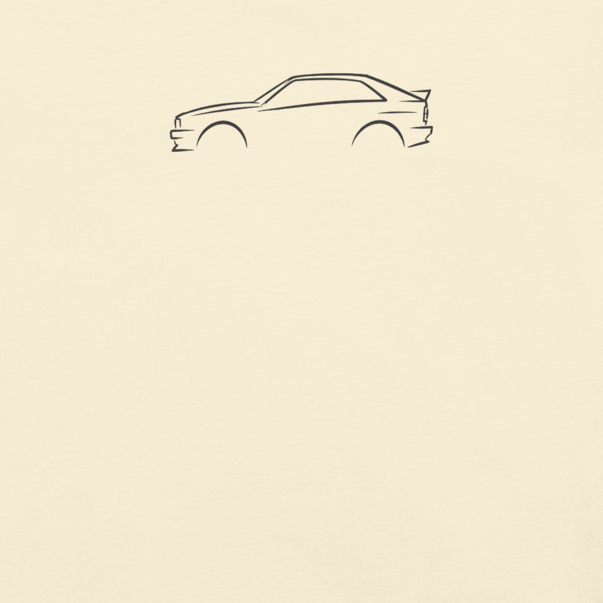 Audi Ur-quattro Signature Tee — Additional Colors in Ivory — close-up of charcoal car drawing on fabric