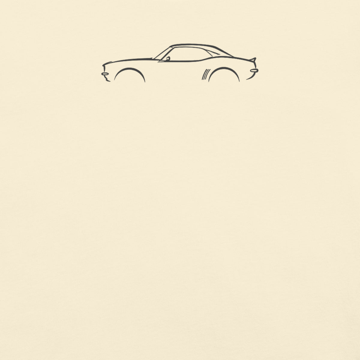 Chevrolet Camaro (1969) Signature Tee — Additional Colors in Ivory — close-up of charcoal car drawing on fabric