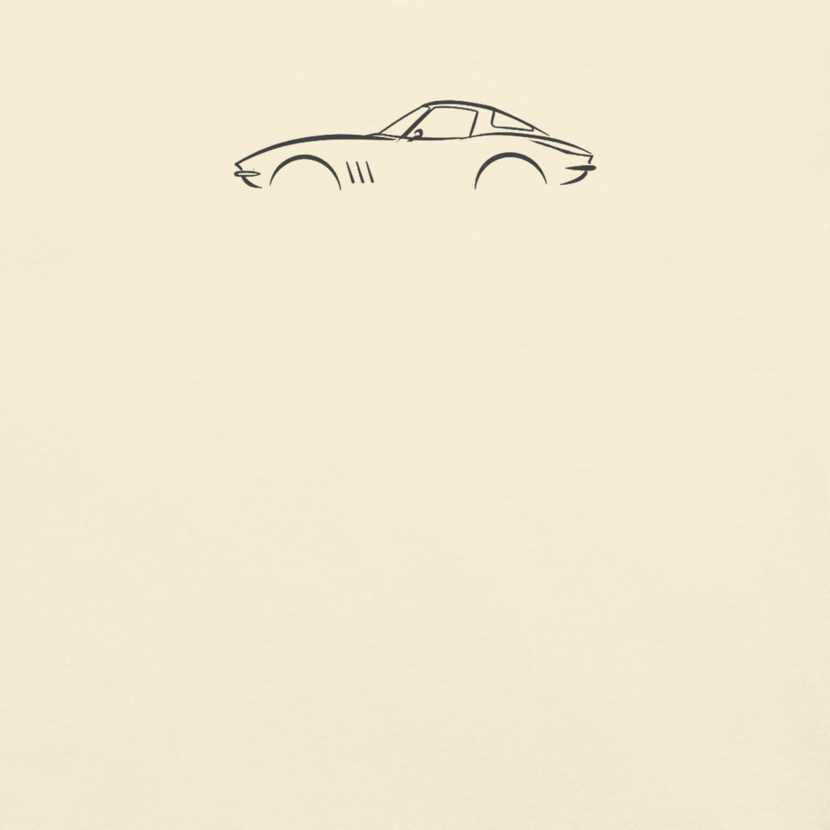 Chevrolet Corvette C2 Signature Tee — Additional Colors in Ivory — close-up of charcoal car drawing on fabric