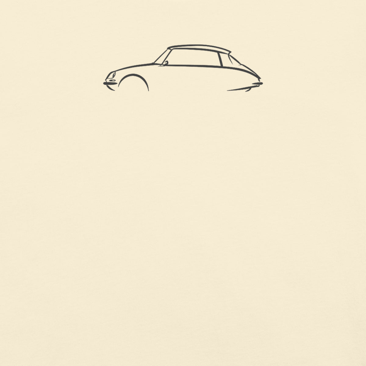 Citroën DS Signature Tee — Additional Colors in Ivory — close-up of charcoal car drawing on fabric