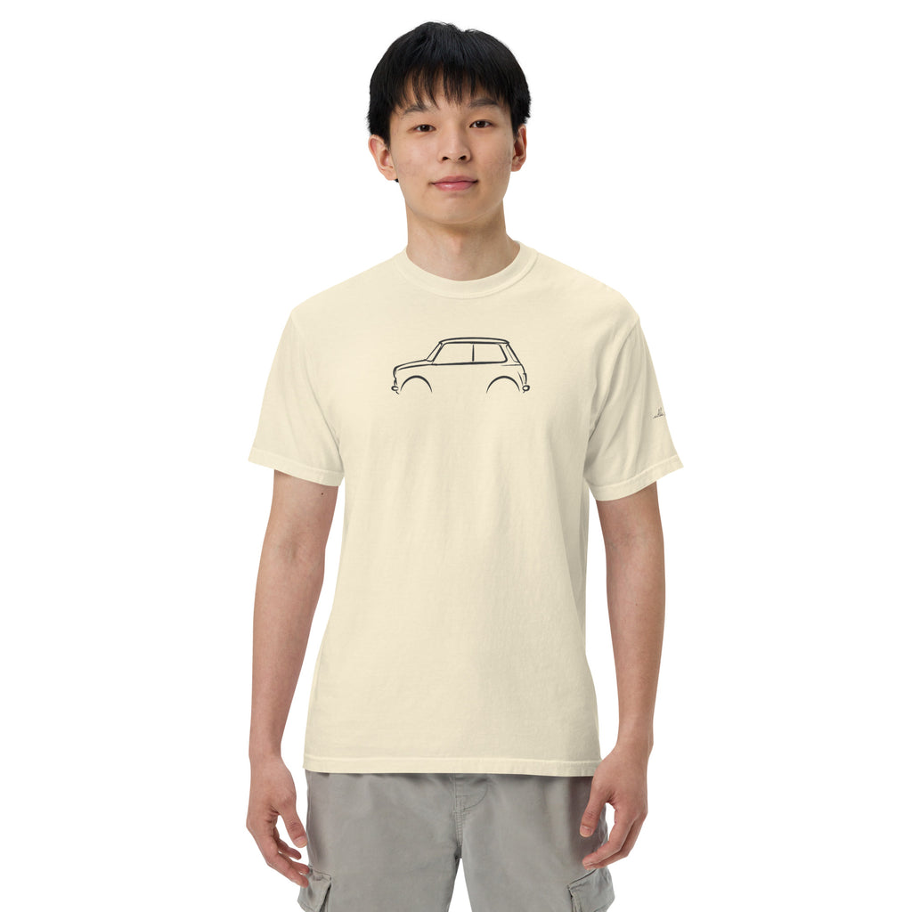 Classic Mini Cooper Signature Tee — Additional Colors in Ivory — model wearing the garment