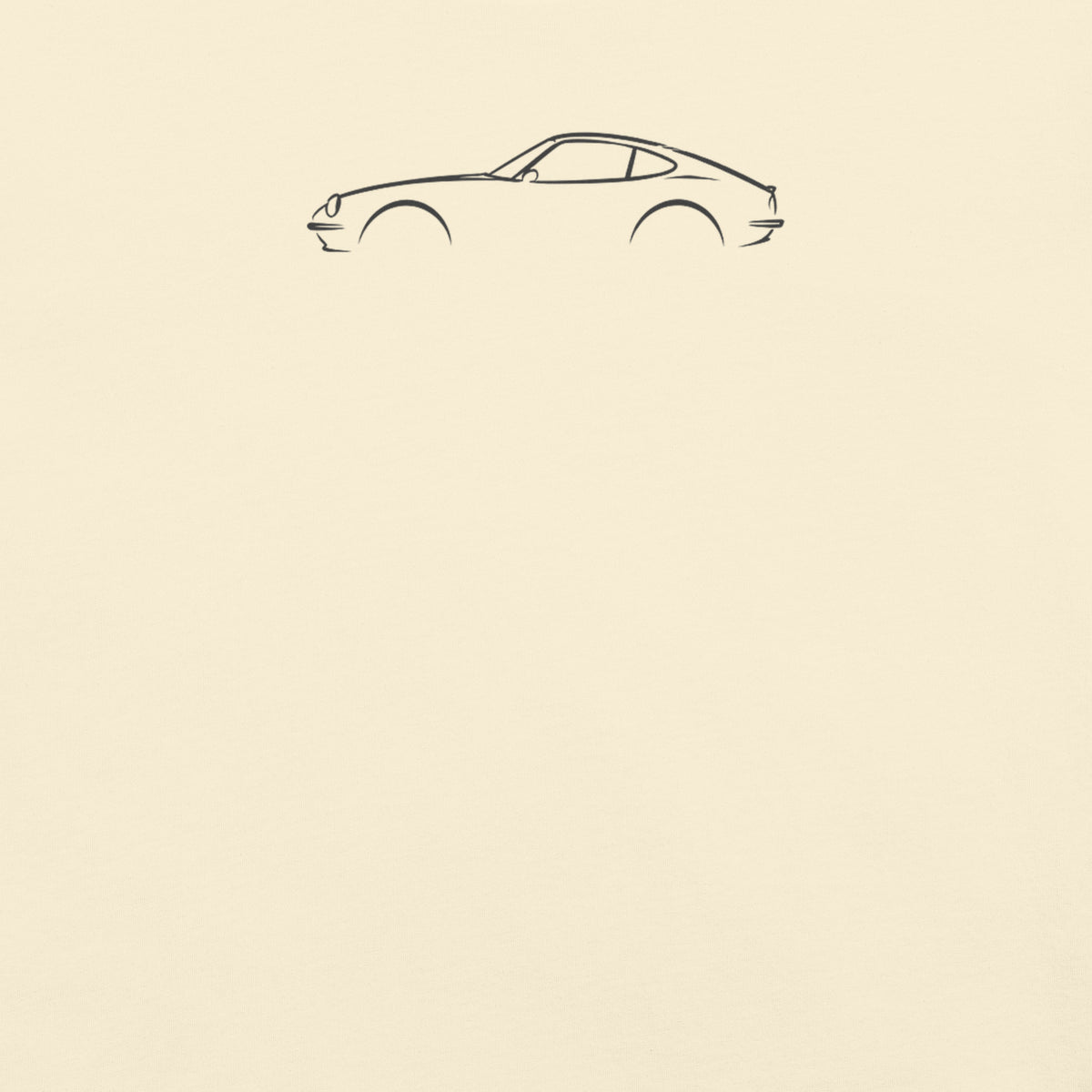 Datsun 240Z Signature Tee — Additional Colors in Ivory — close-up of charcoal car drawing on fabric