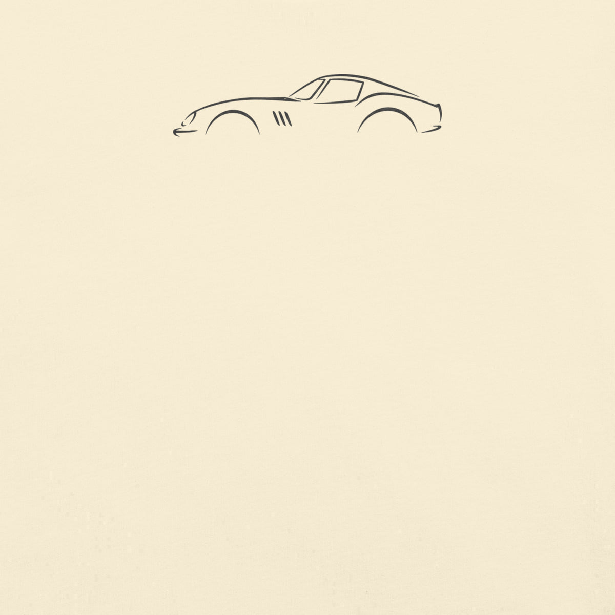 Ferrari 250 GTO Signature Tee — Additional Colors in Ivory — close-up of charcoal car drawing on fabric