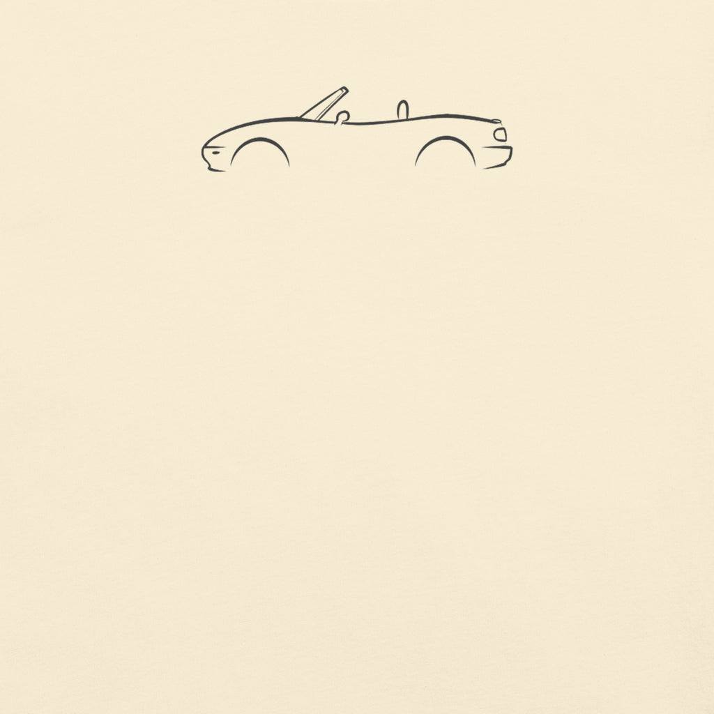 Mazda MX-5 (NA) Signature Tee — Additional Colors in Ivory — close-up of charcoal car drawing on fabric