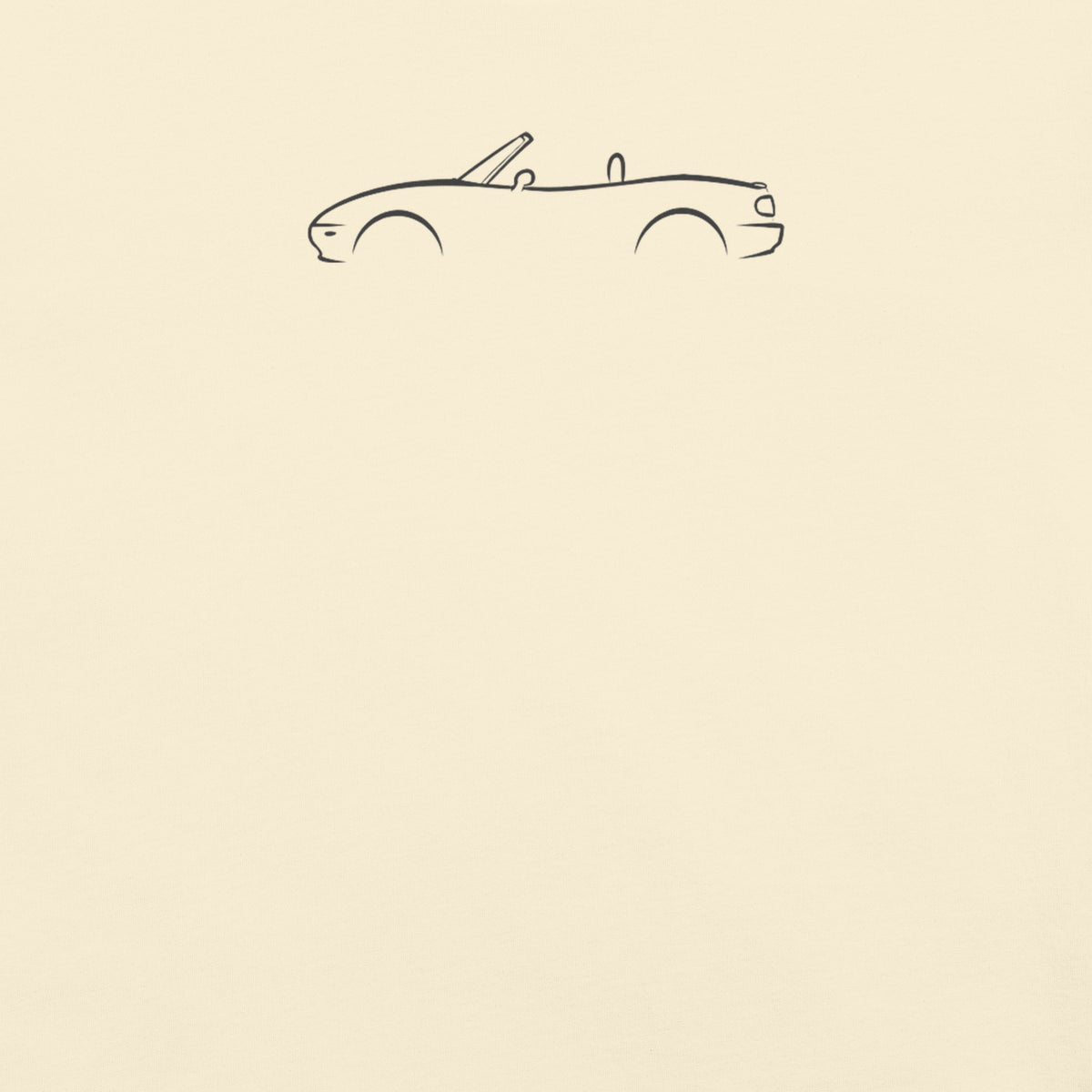 Mazda MX-5 (NA) Signature Tee — Additional Colors in Ivory — close-up of charcoal car drawing on fabric