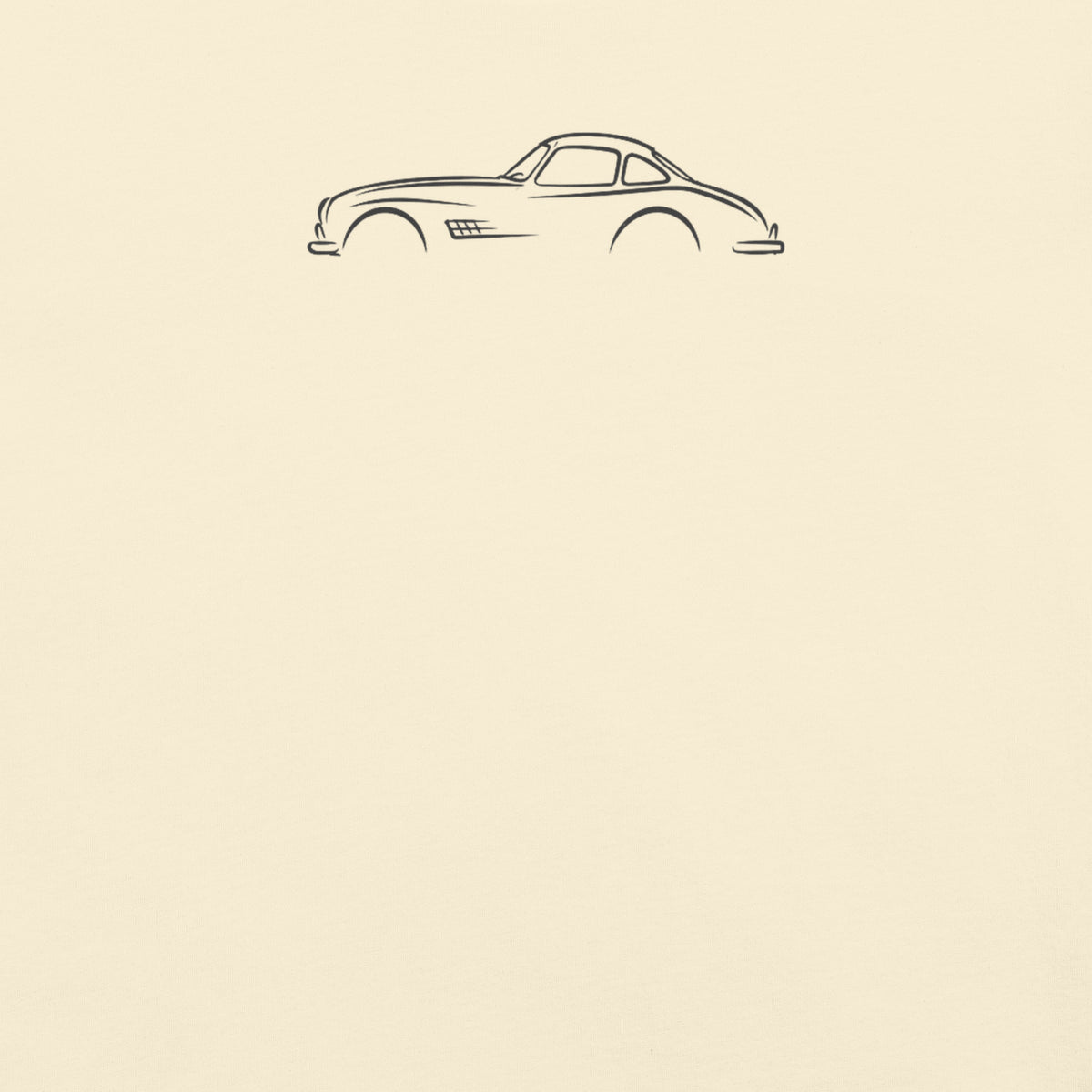 Mercedes-Benz 300 SL Signature Tee — Additional Colors in Ivory — close-up of charcoal car drawing on fabric