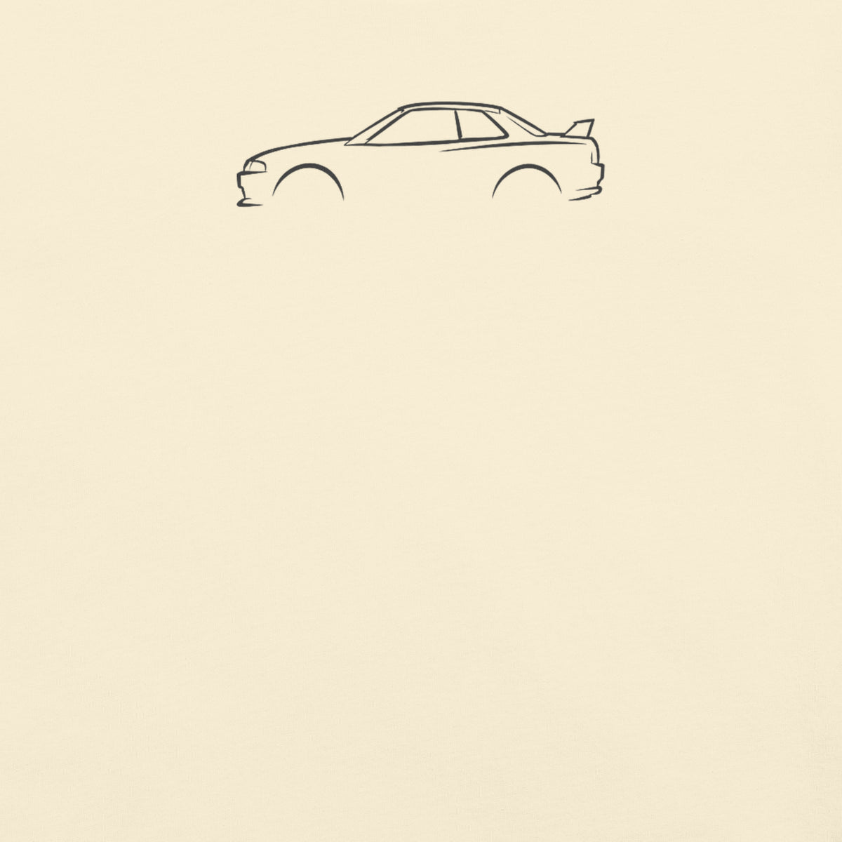 Nissan Skyline GT-R (R32) Signature Tee — Additional Colors in Ivory — close-up of charcoal car drawing on fabric