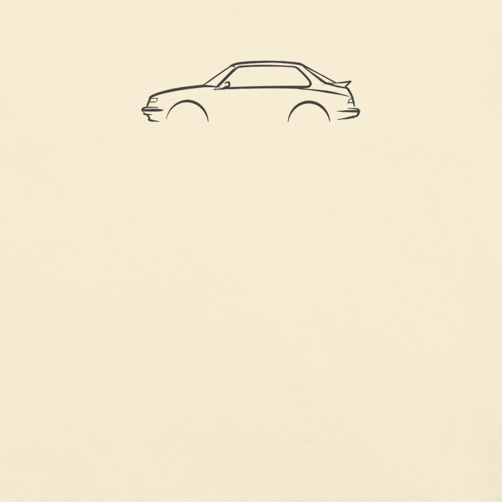 Saab 900 Turbo Signature Tee — Additional Colors in Ivory — close-up of charcoal car drawing on fabric