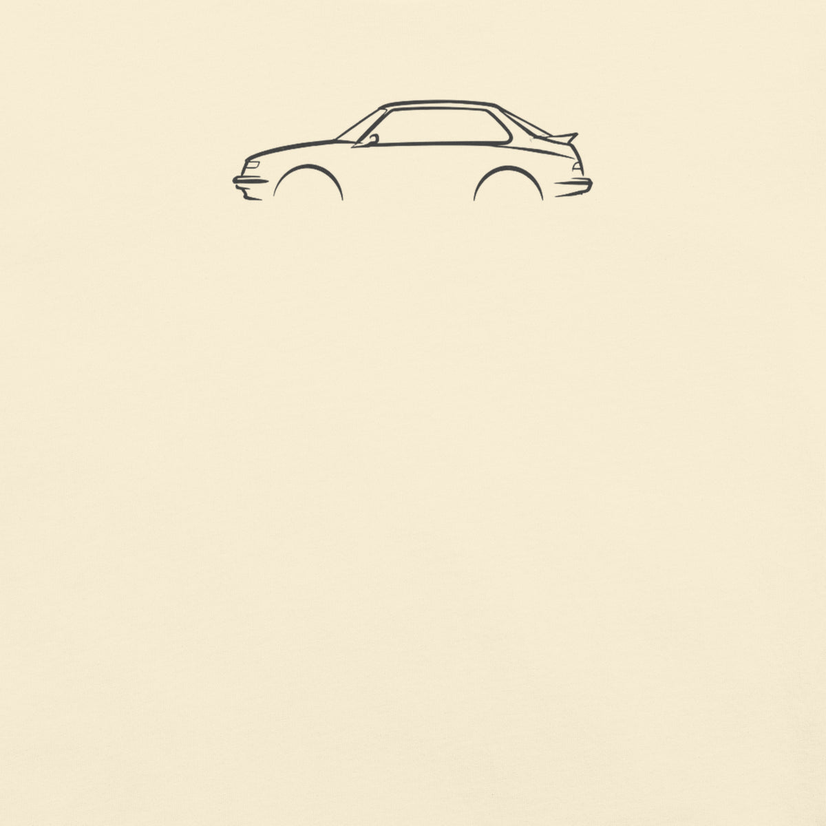 Saab 900 Turbo Signature Tee — Additional Colors in Ivory — close-up of charcoal car drawing on fabric