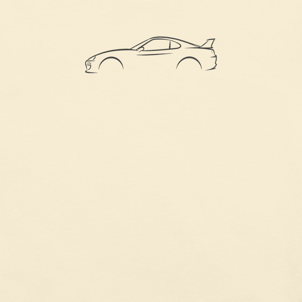 Toyota Supra (A80) Signature Tee — Additional Colors in Ivory — close-up of charcoal car drawing on fabric