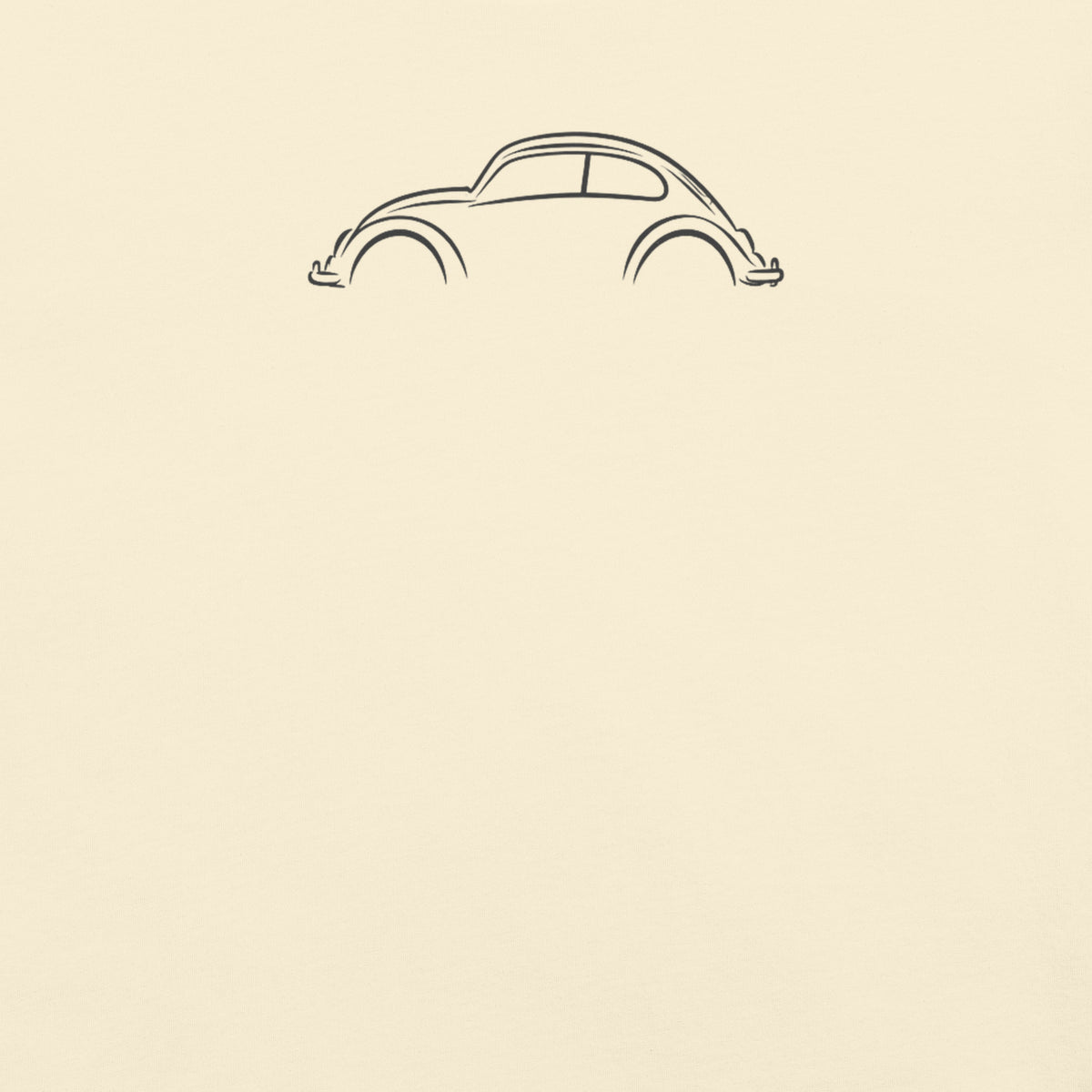 Volkswagen Beetle Signature Tee — Additional Colors in Ivory — close-up of charcoal car drawing on fabric