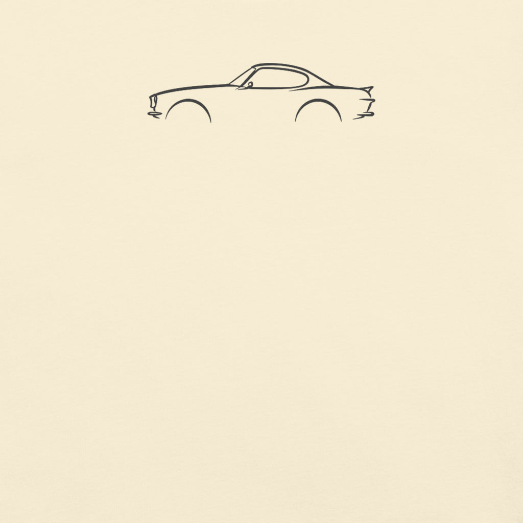 Volvo P1800 Signature Tee — Additional Colors in Ivory — close-up of charcoal car drawing on fabric