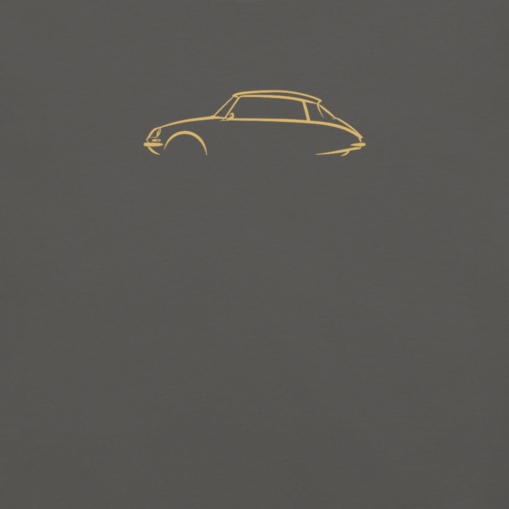 Citroën DS Signature Tee in Pepper — close-up of the car drawing on fabric