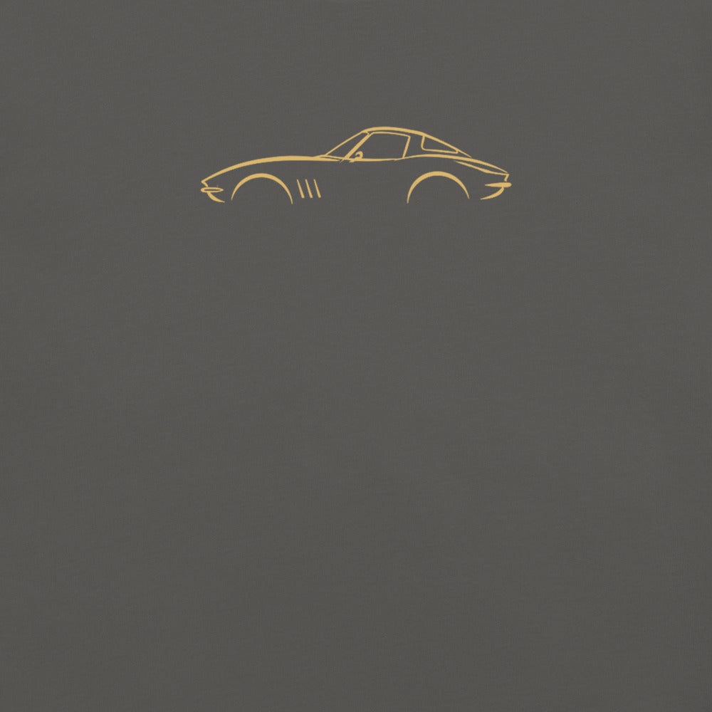 Chevrolet Corvette C2 Signature Tee in Pepper — close-up of the car drawing on fabric