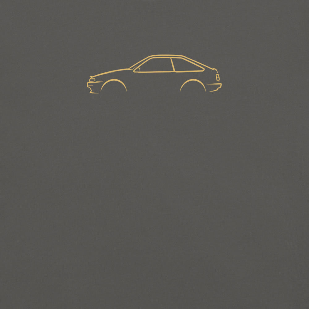 Toyota Sprinter Trueno (AE86) Signature Tee in Pepper — close-up of the car drawing on fabric