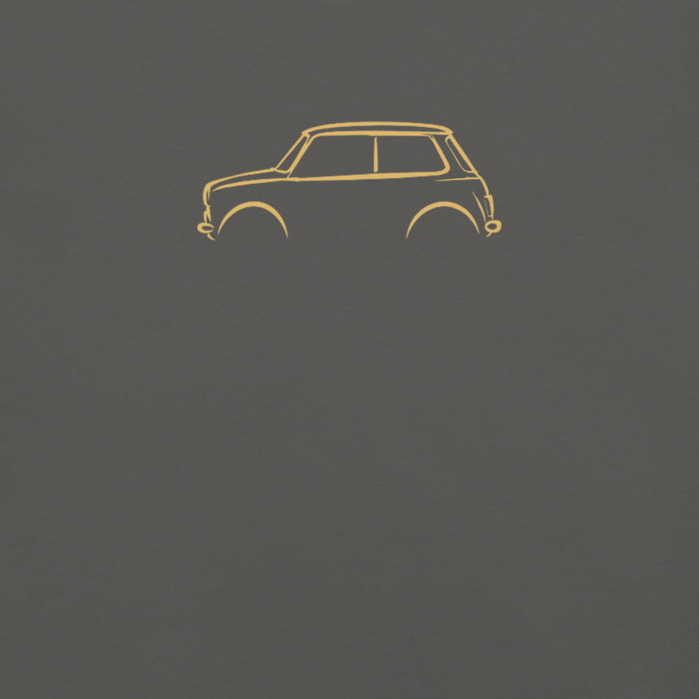 Classic Mini Cooper Signature Tee in Pepper — close-up of the car drawing on fabric