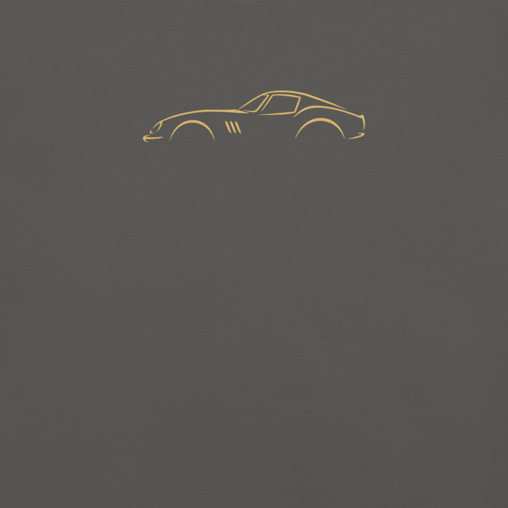 Ferrari 250 GTO Signature Tee in Pepper — close-up of the car drawing on fabric