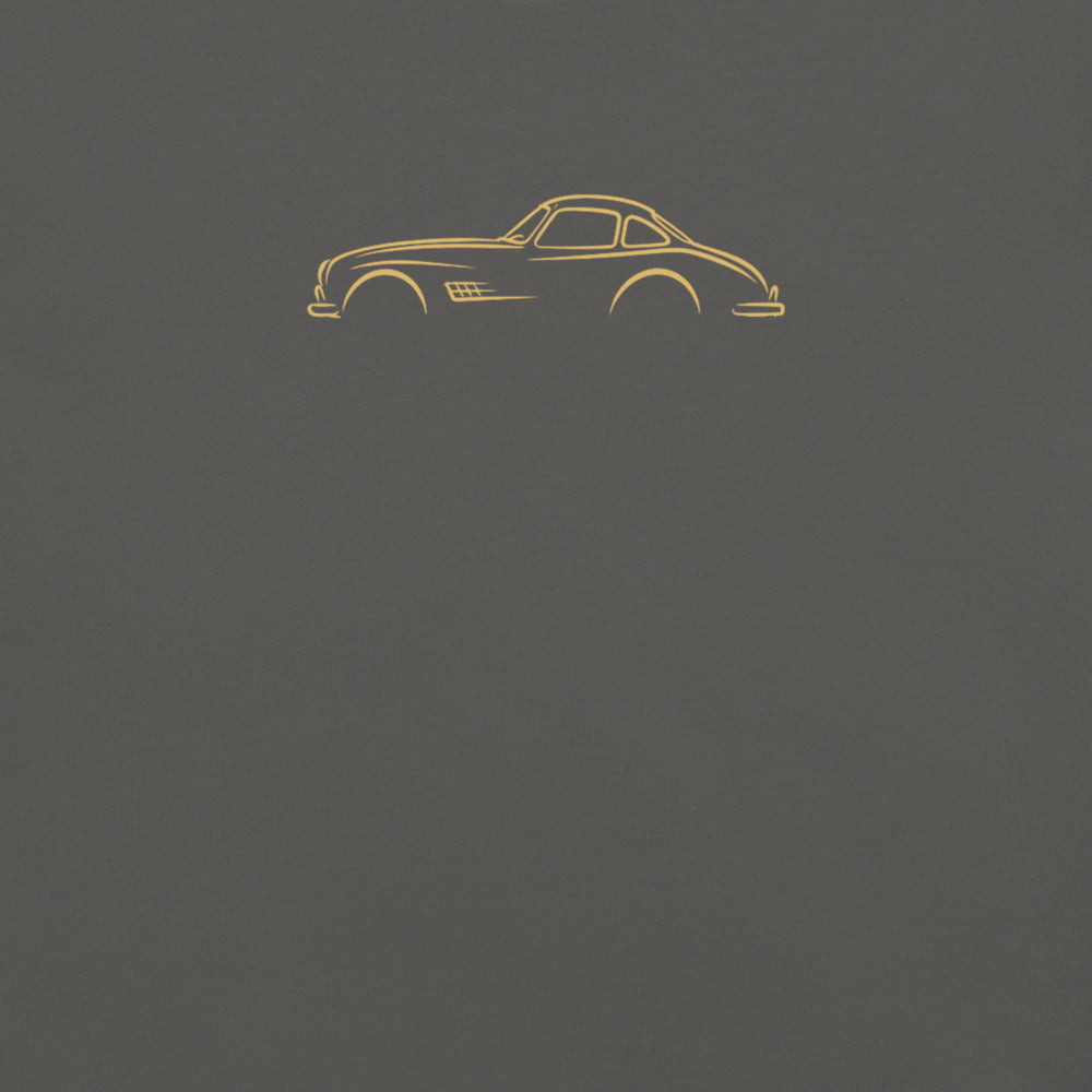 Mercedes-Benz 300 SL Signature Tee in Pepper — close-up of the car drawing on fabric
