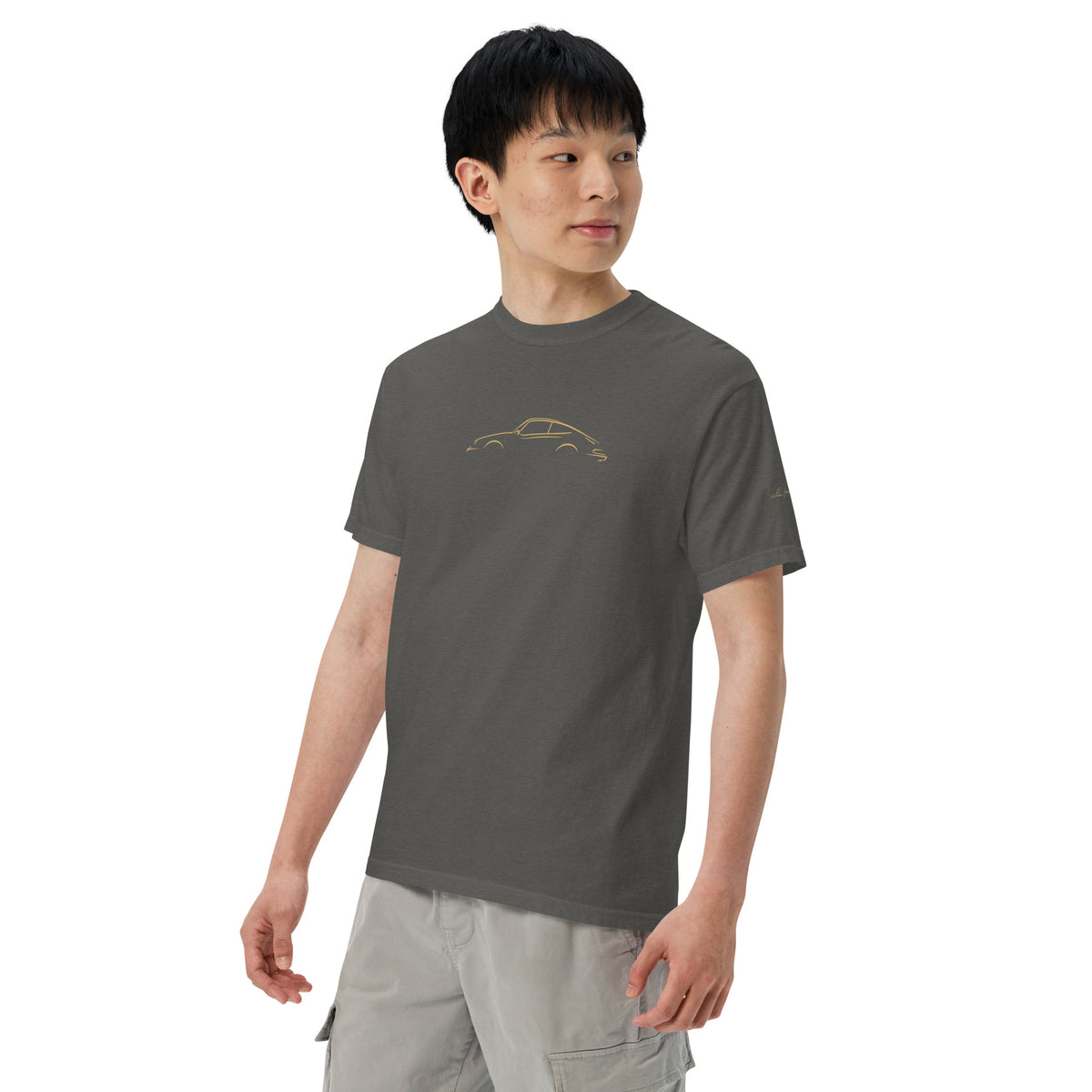 Porsche 911 (G-Series) Signature Tee in Pepper — model wearing the shirt, front view