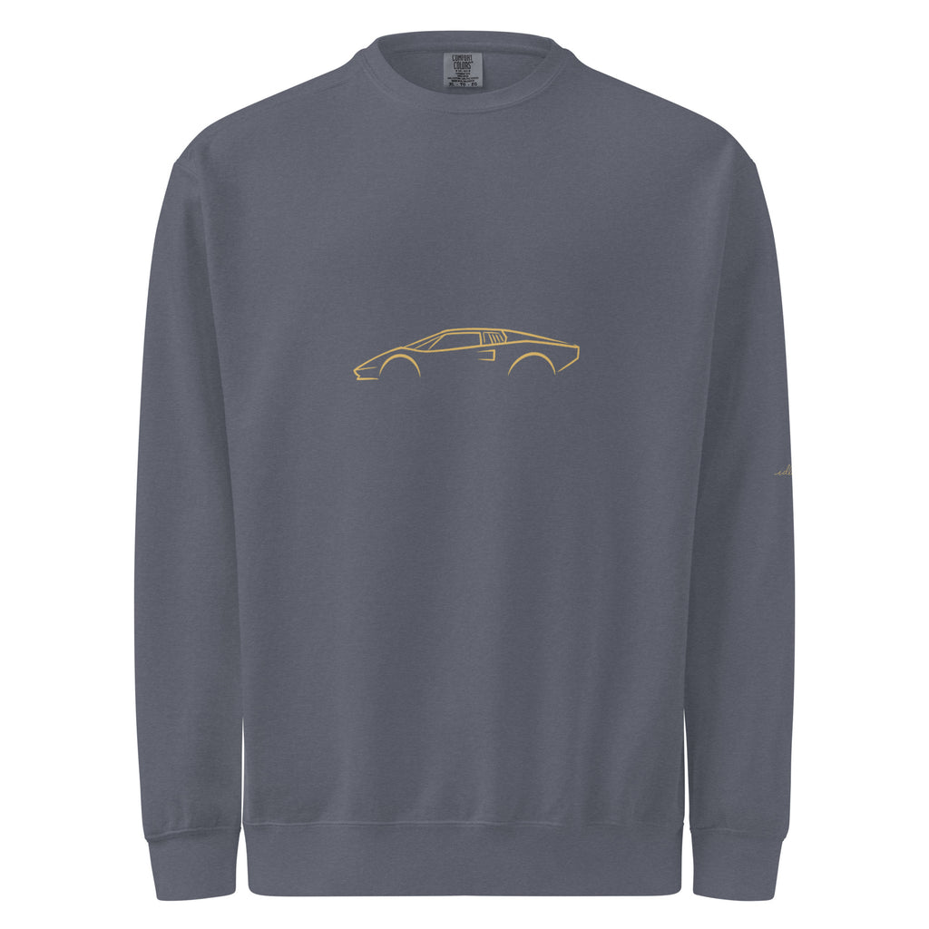 Lamborghini Countach LP400 Garment-Dyed Sweatshirt in Denim — front view