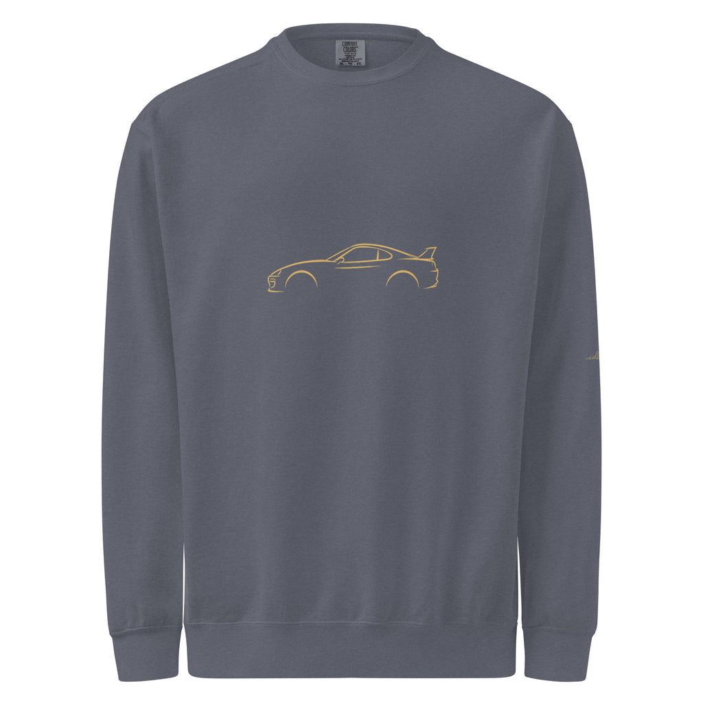 Toyota Supra (A80) Garment-Dyed Sweatshirt in Denim — front view