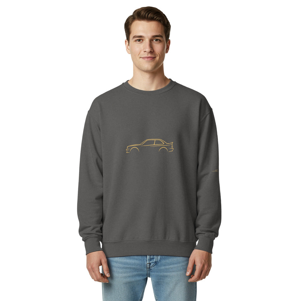 BMW M3 (E30) Garment-Dyed Sweatshirt in Pepper — model wearing the garment