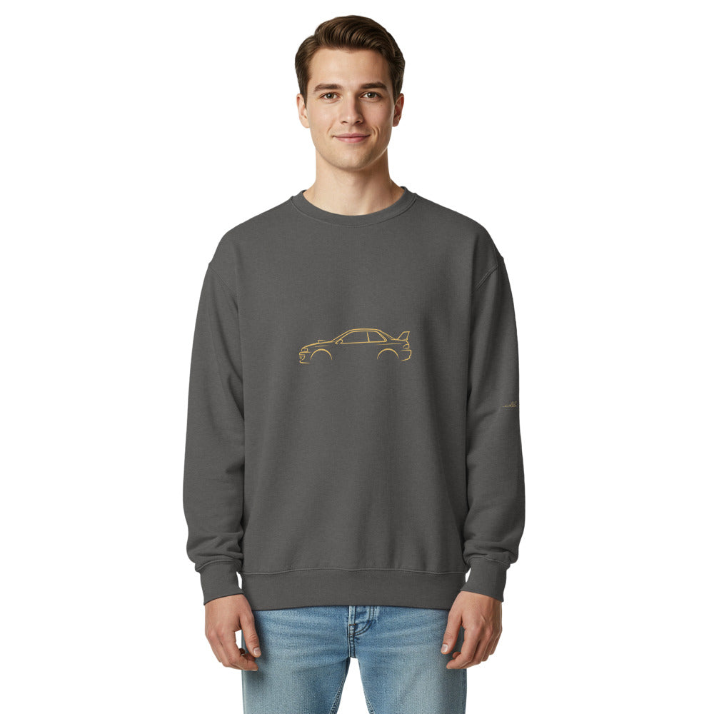 Subaru Impreza 22B Garment-Dyed Sweatshirt in Pepper — model wearing the garment