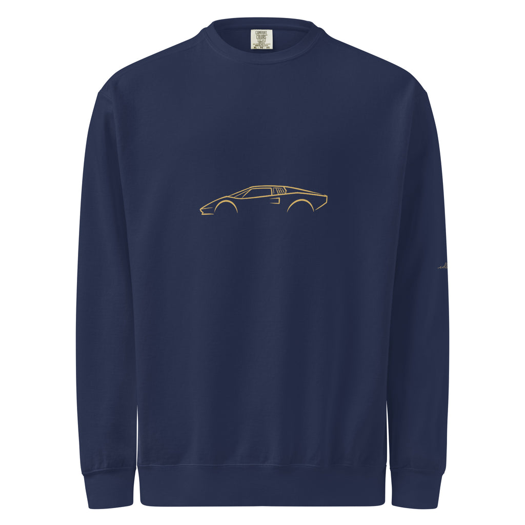 Lamborghini Countach LP400 Garment-Dyed Sweatshirt in True Navy — front view