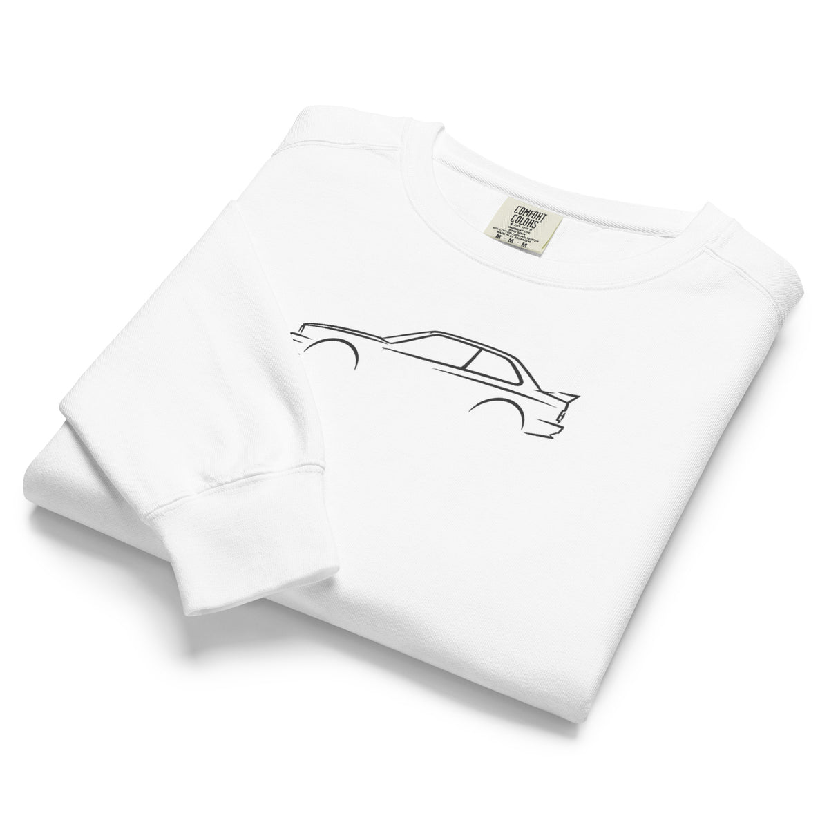 BMW M3 (E30) Garment-Dyed Sweatshirt in White — folded garment view