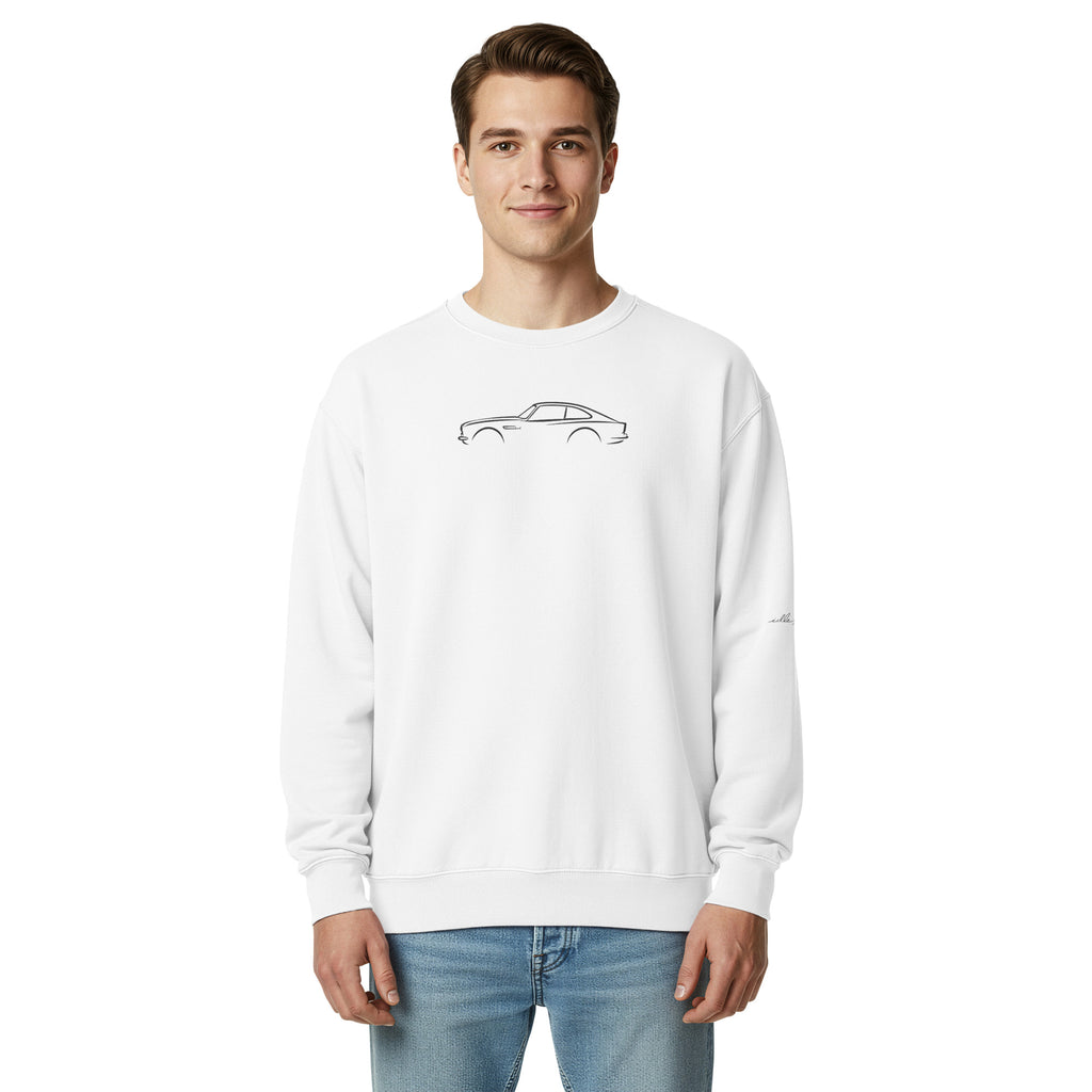 Aston Martin DB5 Garment-Dyed Sweatshirt in White — model wearing the garment