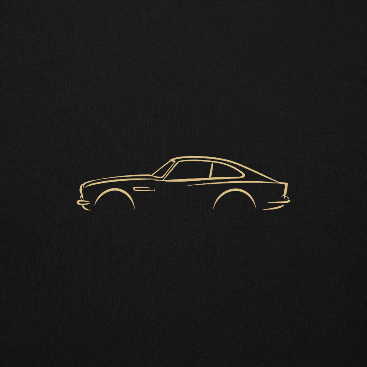 Aston Martin DB5 Premium Hoodie — Core Colors in Black — close-up of the car drawing on fabric