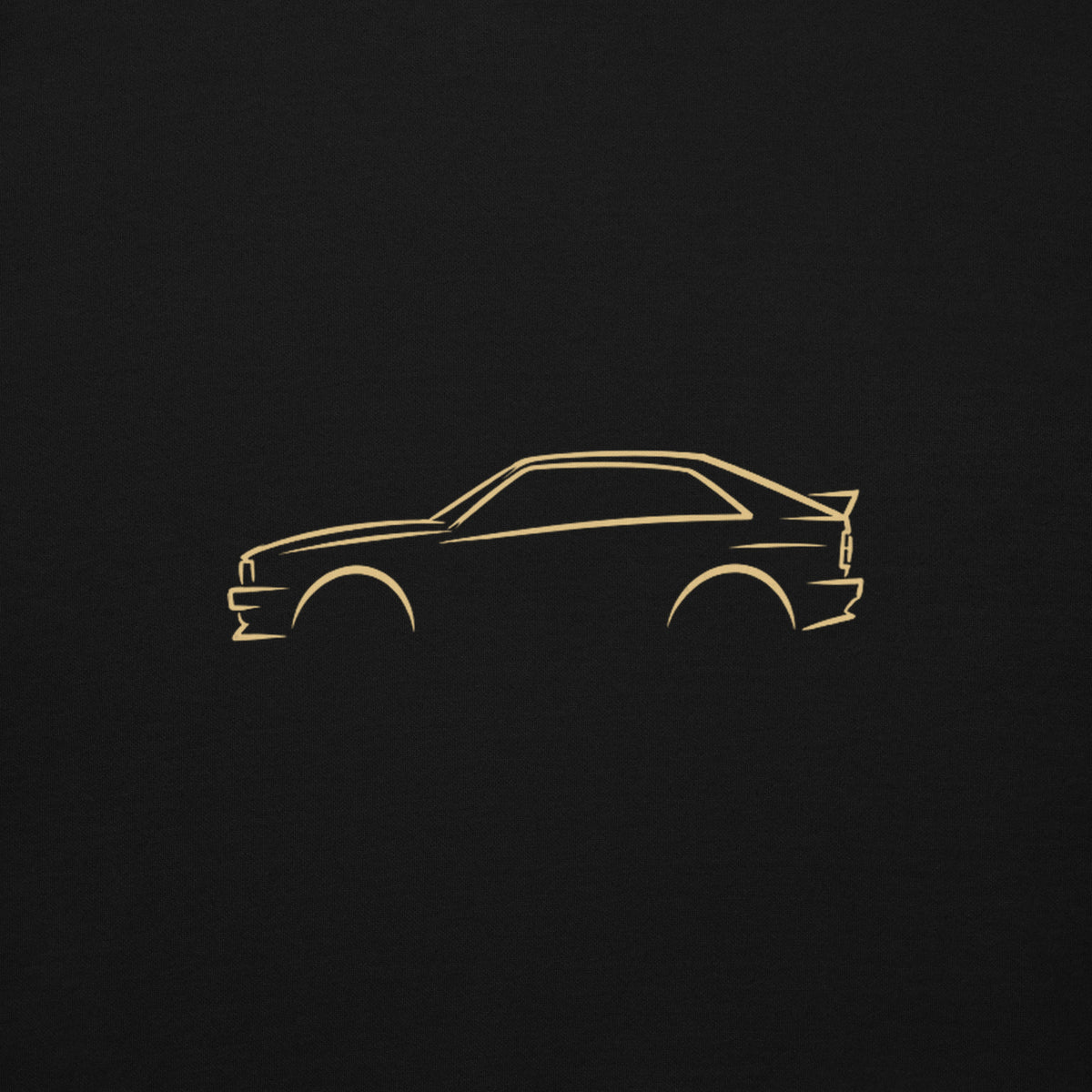Audi Ur-quattro Premium Hoodie — Core Colors in Black — close-up of the car drawing on fabric